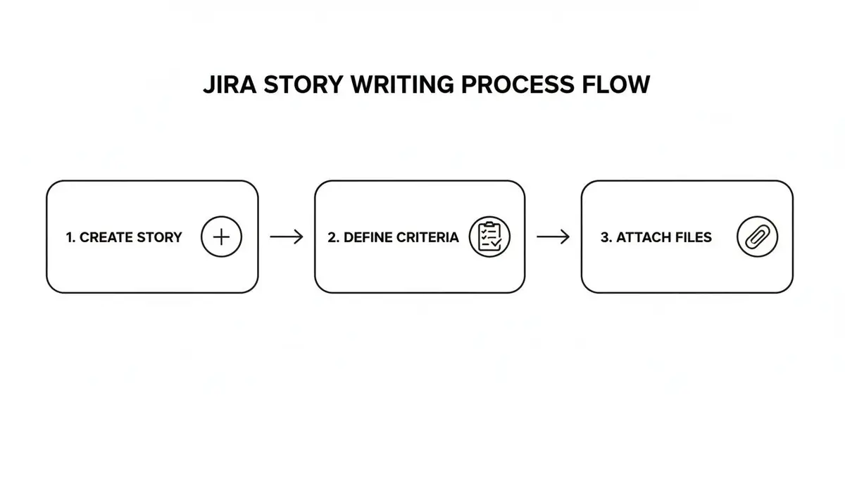 A three-step flow: 1. Create story, 2. Define criteria, 3. Attach files