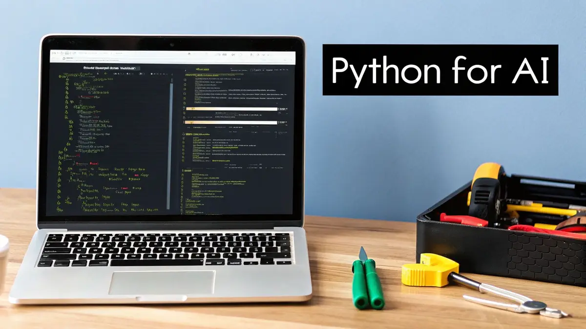 A developer working on Python code for an AI project on a computer screen.
