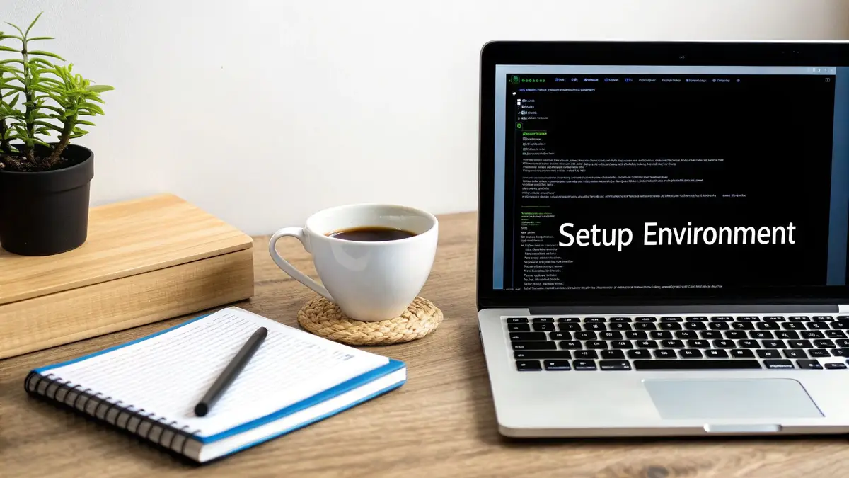A stylized graphic showing a computer monitor with Python code and AI-related icons, representing a development environment.