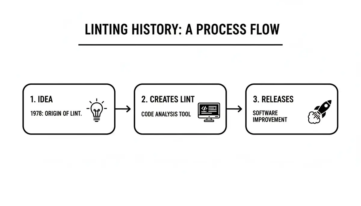 A process flow diagram illustrating linting history from its origin to software improvement.